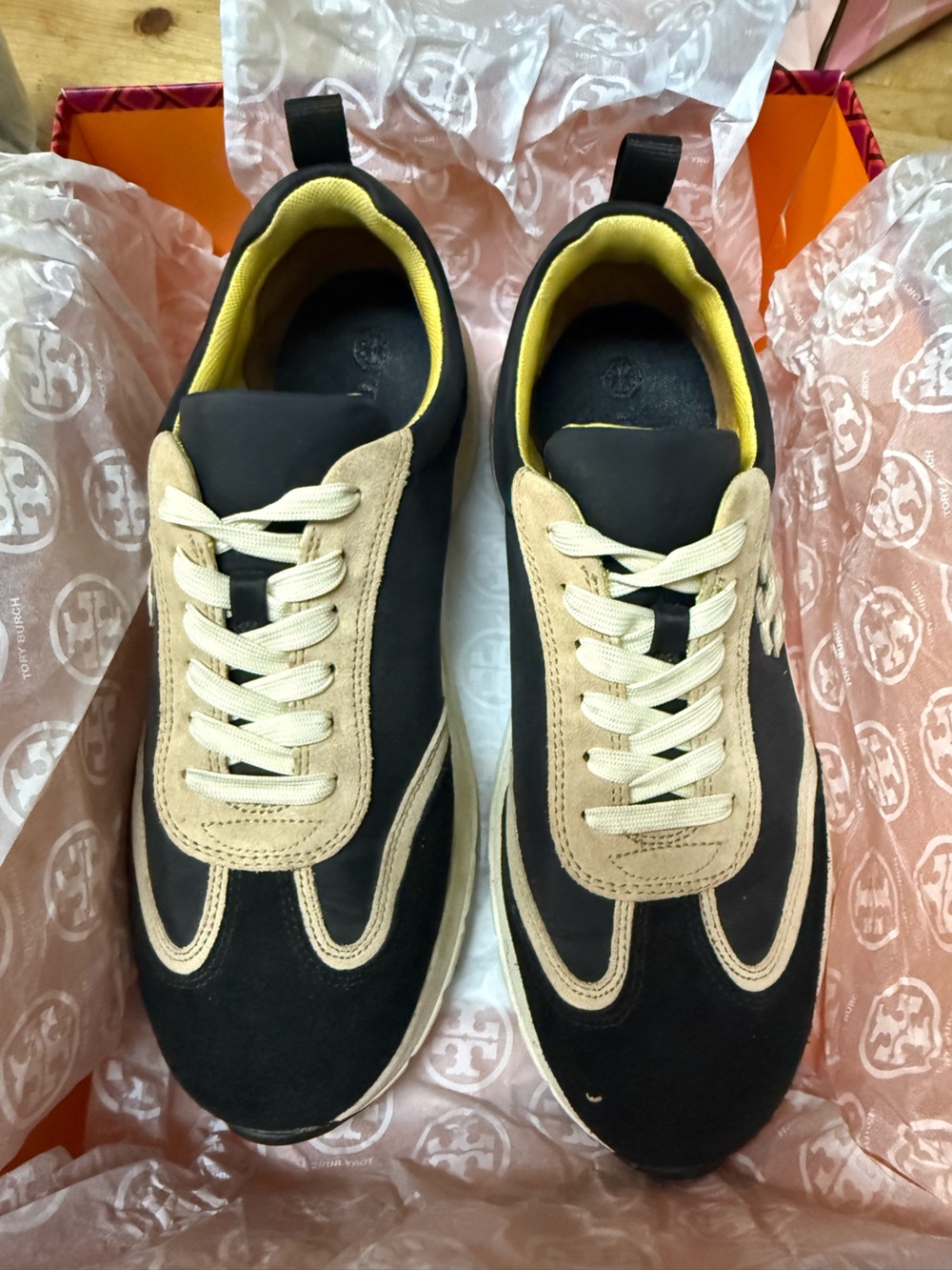 Tory Burch Black and Tan Athletic Sneakers